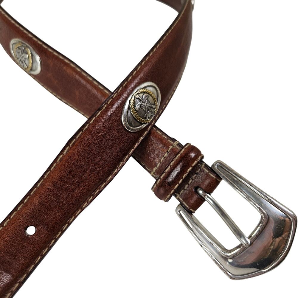 Golf Club Emblem Leather Belt Men's‎ 30/32 Brown Silver Tone